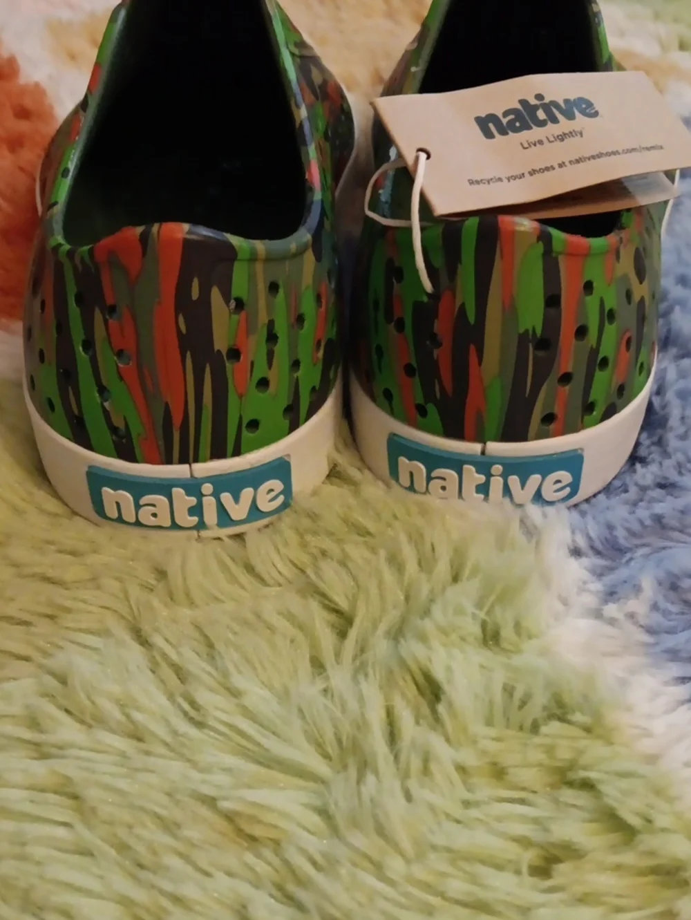 Native Slip-On Camo Water-Friendly Shoes - Green/Orange